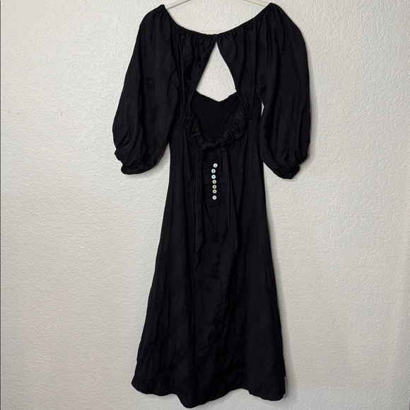 Free People Off the Shoulder Puff Sleeve Keyhole Button & Tie Back Midi Dress - Picture 5 of 7